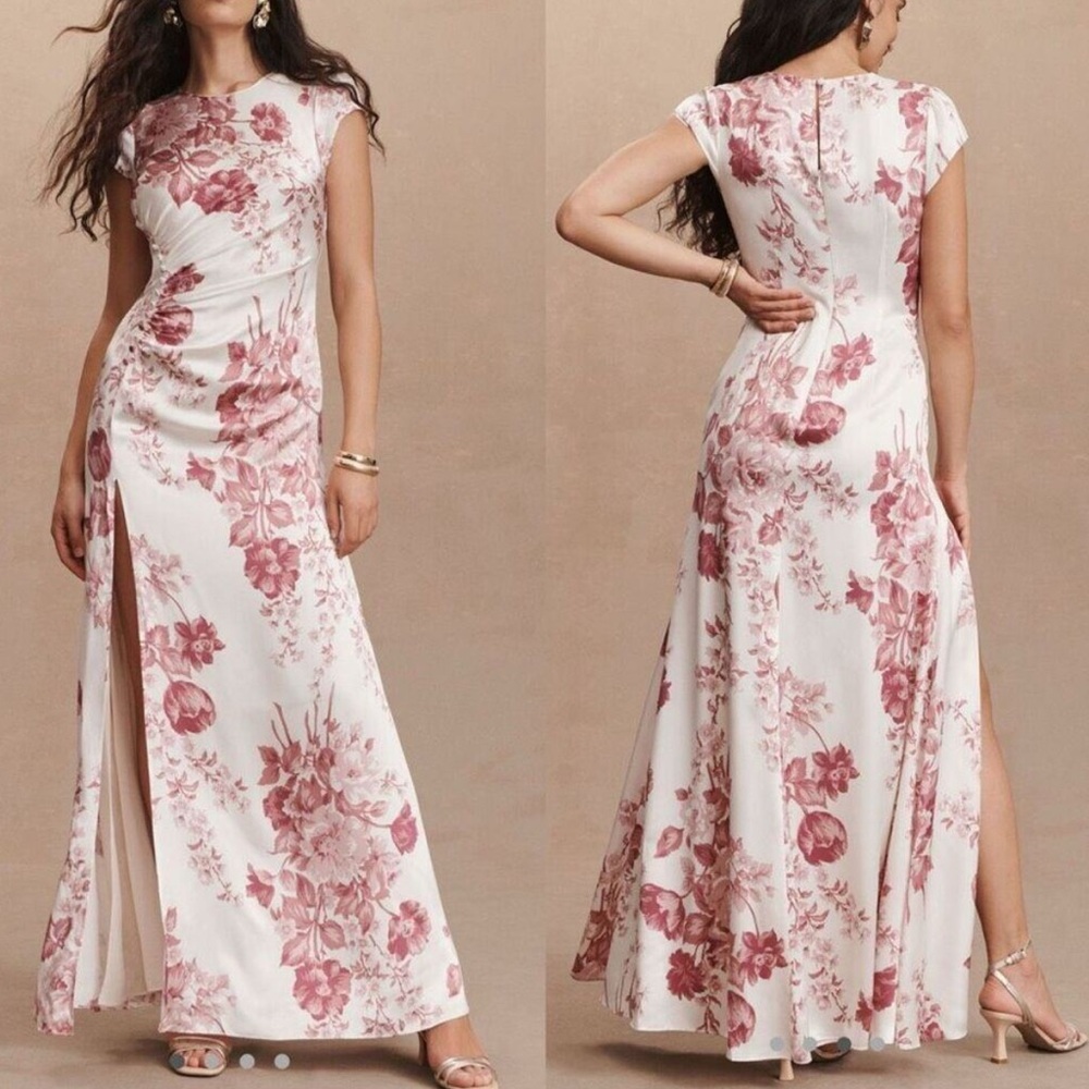 Reformation Birch Floral Maxi Dress 100% Silk in Pink and White Size 4